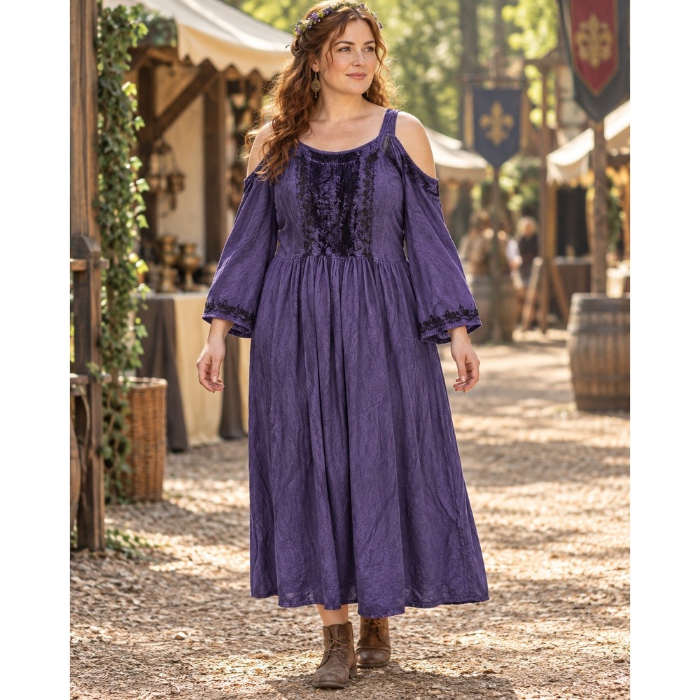 The Pyramid Collection Purple Peasant Dress XL Ren Fair Wench Medieval Costume